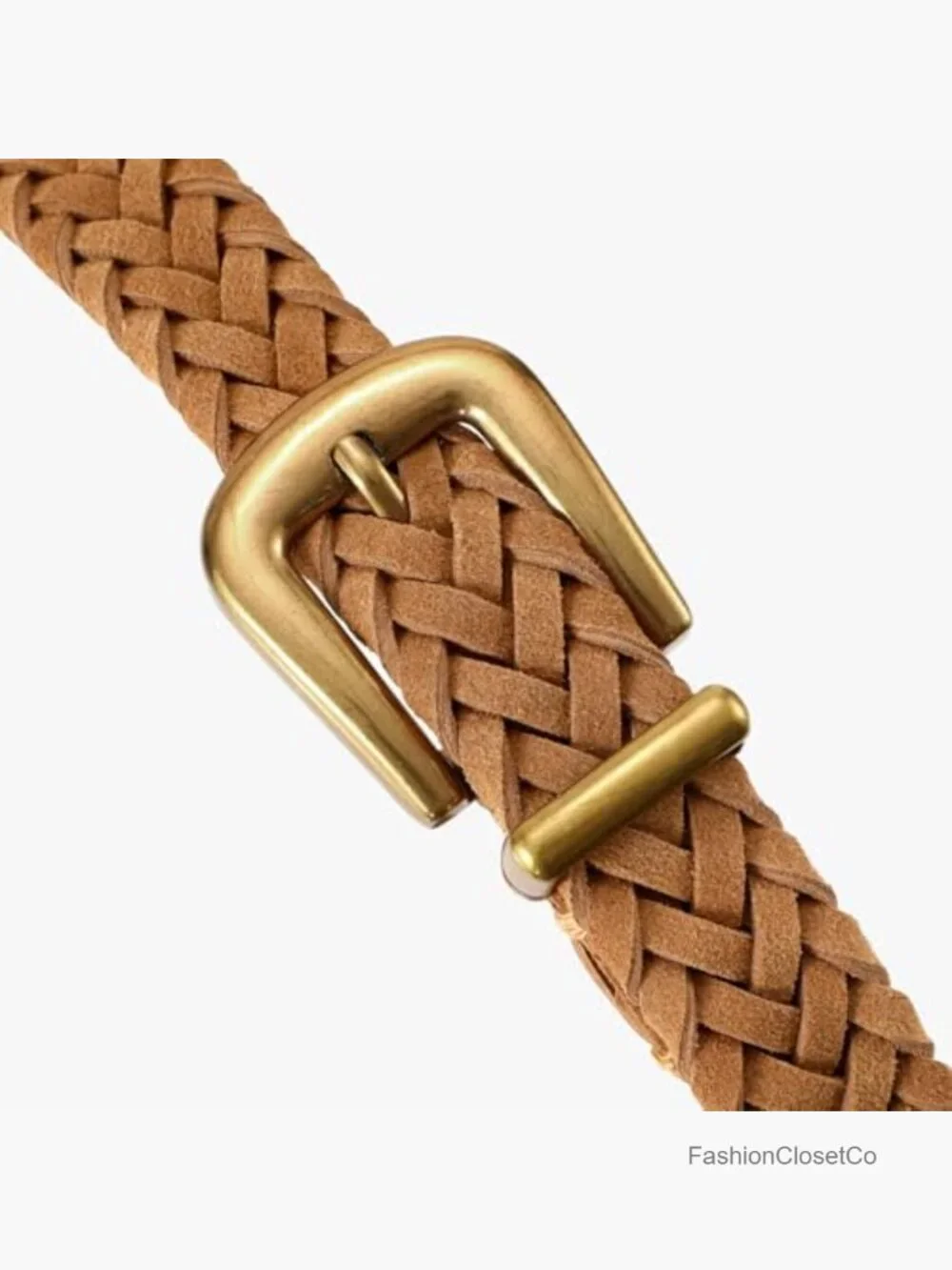 Braided Suede Belt with Matte Gold Buckle for Jeans Pants Dresses